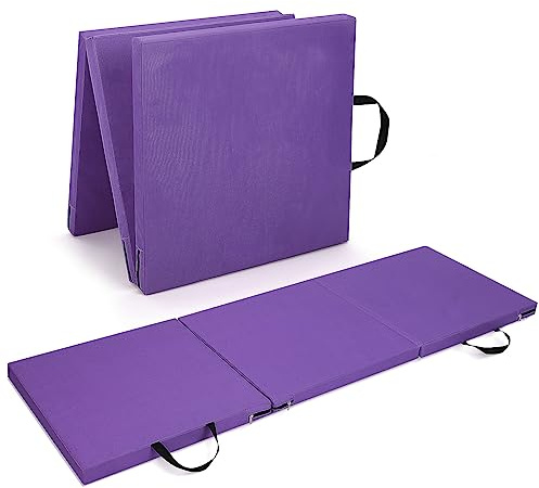 Trintion Tri-Fold 1.5 Thick Folding Gymnastics Exercise Mat Non Slip Soft Foam Yoga Mat with Carry Strap Handles for Tumbling Camping Pilates Home Training Floor Workout Aerobics 180x60x4CM (Pink)