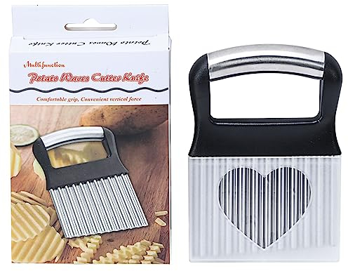 iTauyees Wellenschneider für Pommes, Obst & Gemüse, Kartoffel Wellenmesser, Edelstahl Riffelmesser Wellenschnitt Gemüse mit Griff&Schützendem Kartoffelschneider für Butter, Spülmaschinenfestes