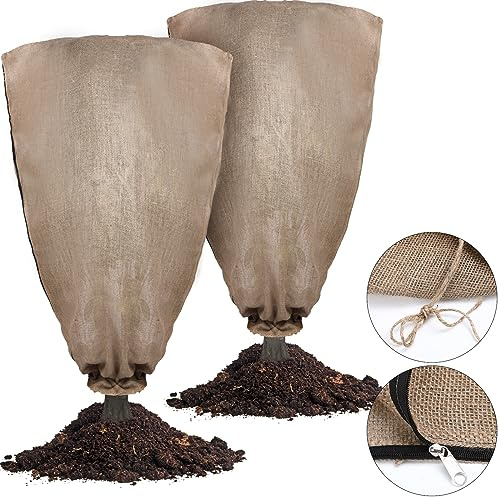 Berlune Grand sac en toile de jute surdimensionnée de 119,4 x 182,9 cm avec fermeture éclair et cordon de serrage, grande housse réutilisable et chaude pour protéger les arbres fruitiers et les