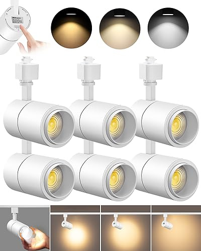 VANoopee 3-Color Zoomable 20W LED Track Lighting Heads H Type Track Light Heads Dimmable Bright Ceiling Spotlight Fixtures for Kitchen, 3000K 4000K 5000K Adjustable, CRI90+ 15°-60° 2000lm White 6 Pack
