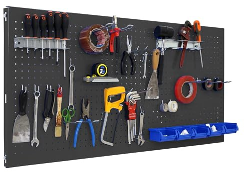 Simon Rack Organizador Herramientas Pared, Incluye 22 Ganchos y 8 Soportes, 1200x600 mm, Antracita - Simonwork