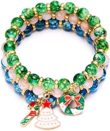 TOFBS Pulsera Mujer de Navidad con Cuentas de Colores y Dijes Festivos Pulsera de Moda para Mujeres Accesorio Perfecto para Fiestas y Celebraciones