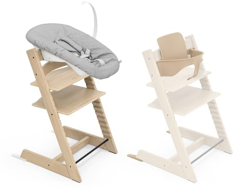 Trona Tripp Trapp de Stokke, Oak Natural/Natural (Incluye Silla + Baby Set 2) con Newborn Set - Diseño Seguro, Ajustable y Ergonómico