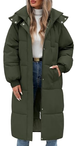 RITOSTA Women's Long Winter Down Coats Padded Puffer Jacket Thickened Hooded Comfort Overcoat Zip Up Hoodie Longline Parka with Pockets for Winter Warm Outwear Outdoor Hiking (Green,XXL)