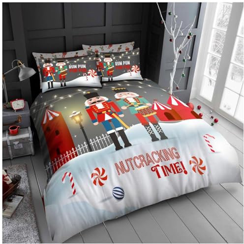 GC GAVENO CAVAILIA Christmas Nutcracker Duvet Cover Set Double – Reversible Festive Polycotton Bedding with Matching Pillowcases | Easy Care Soft Xmas Quilt Cover Bed Set for Winter Gifts, Multi