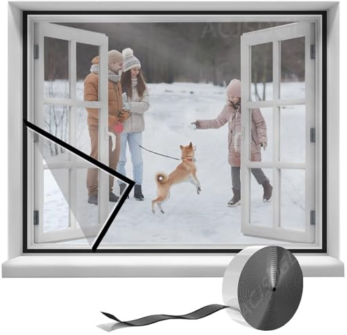 Film Isolant Fenetre Anti Froid,Noir 60x160cm Kits D'isolation pour Fenêtres,Rideau Chaud Coupe-vent pour Fenêtres D'hiver avec bande auto-agrippante,Réutilisable