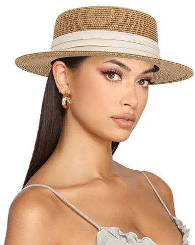 INOGIH Strohhut für den Sommer, Sonnenhut, breite Krempe, Fedora, Panama, Sommer, Strandhut für Damen und Herren, beige, M