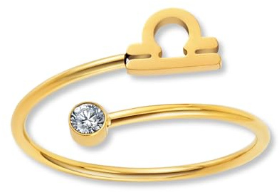 Stjärnteckenring Vågen guld med zirkonia för damer - 18K guldpläterad damring i 316L rostfritt stål | Justerbar ring (ringstorlek 52-60) och vattentät - inkl. presentask.