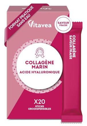 Collagene Marino e Acido Ialuronico – Stickpack Orodispersibili Senza Acqua – Integratore Antietà per Pelle Tonica e Luminosa – Gusto Fragola – 20 Stickpack – Vitavea