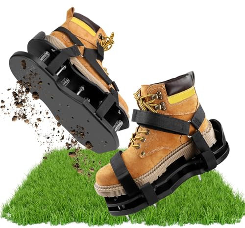 OKESYO Nagelschuhe Rasen, Rasenlüfter Schuhe mit Klettverschluss, Rutschfestes Rasenbelüfter Garten Schuhe für Rasen belüften oder als Estrichschuhe - vormontiert(Schwarz)