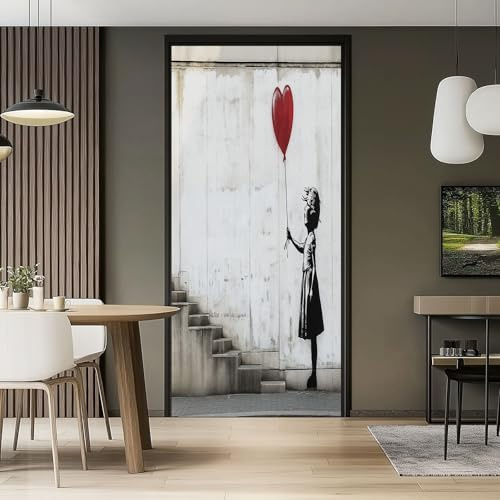 Carta Parati Porta Rimovibile PVC Autoadesivo 80 x 210 cm Adesivi Per Porte Interne Banksy Strada Graffiti Soggiorno Cucina Camerette Bagno Autoadesivo Porta Murale Decorazione, Bianco Grigio