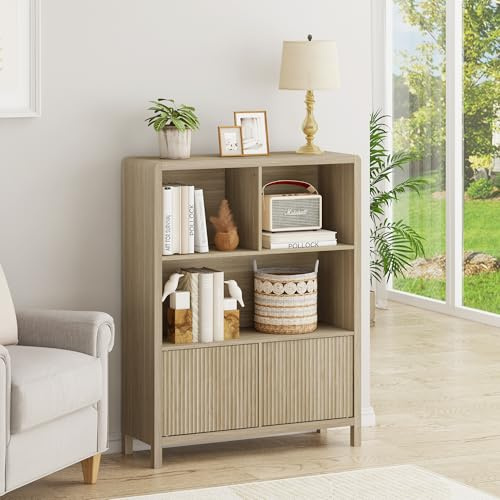 [en.casa] Credenza Bassa Scaffale con 2 Ante Push to Open e Scomparti Aperti Mobile Contenitore per Soggiorno Corridoio Studio Sideboard 103x80x28 cm Effetto Rovere