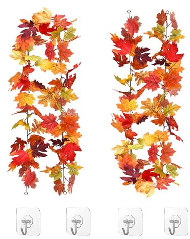 CHENGCKJ 2 Stück Künstliche Herbstgirlande Ahornblätter 178cm Herbstdeko