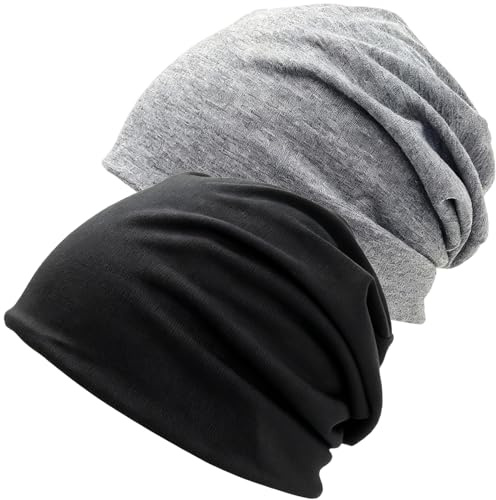 GAZIL 2 Unidades Gorro Fino Damas, Gorro Fino de Moda Caballeros, Suave Cómodo Beanie Caballeros, Adecuado para Todas Las Estaciones, para Uso Diario, Unisex (Negro Y Gris)