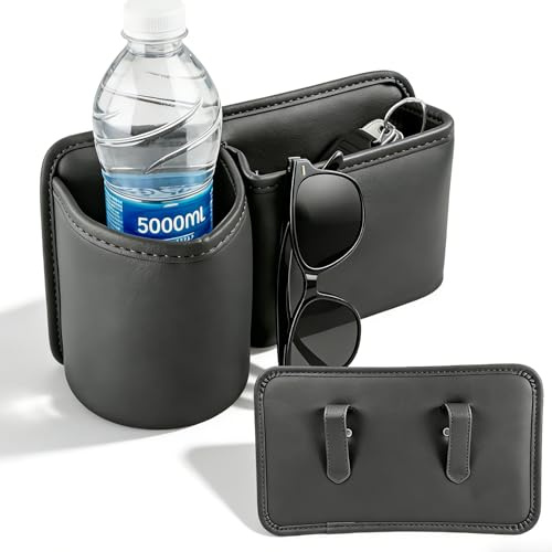 2 Porte Gobelet Voiture avec Organisateur Voiture Noir en Cuir avec 2 Clips à Fixer sur la Portière et Le Dossier du Siège Espace pour Mobiles Clés Gobelets etc Porte Gobelet Universel