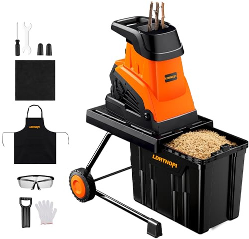 LDHTHOPI Wood Chipper Shredder, 15-Amp 1.8 Cutting Diameter with 50L Collection Bin & Portable Wheels, 1800W Electric Mulcher Shredder for Mulching, Composting and Yard Cleanup, Orange