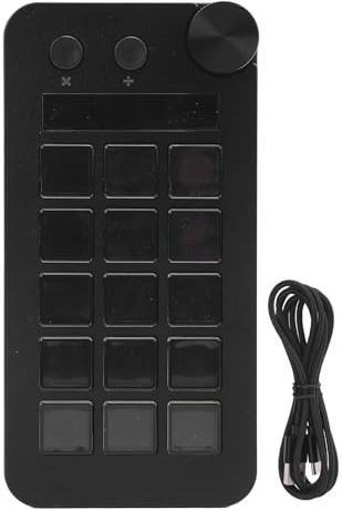 Sxhlseller Stream Controller with Knob, 15 Macro Keys with LCD Display, Customizable Visual Keyboard, One Touch Actions, Shortcut Pad for PC Apps Streaming (Black)
