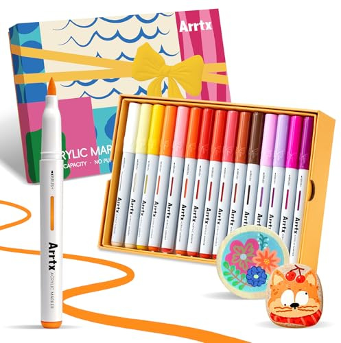 Marcadores acrílicos de gran capacidad Arrtx, 30 colores con punta de pincel, rotuladores de pintura de tinta líquida directa, suministros de arte de secado rápido para pintura en roca, cerámica