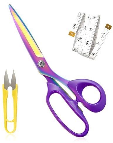 Flintronic Fabric Scissors Set, 10.2 inch Dressmaking Scissors Sharp Heavy Duty, Professional Stainless Steel Sewing Scissors for Sewing & Tailoring Fabrics, Clothes, Leather, Material(Purple)