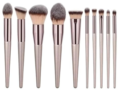 Makeupborstset 10-delars sminkborstset - champagne, ögonskugga, foundation multifunktionell professionell