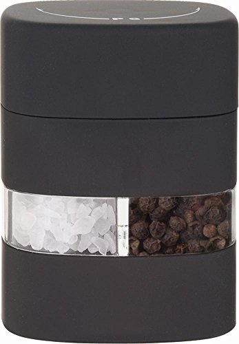 APS 40543 Moulin à sel et poivre 2 en 1 Moulin à épices 6 x 5 cm Hauteur 8 cm ABS Acrylique Noir Broyeur en céramique réglable