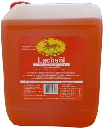 Scheidler horse-direkt Lachsöl für Hunde, Katzen und Pferde, reines Fischöl, Barf Öl ohne Zusätze, reich an Omega-3, 6- und 9-Fettsäuren, natürliches Einzelfuttermittel, 5L Kanister
