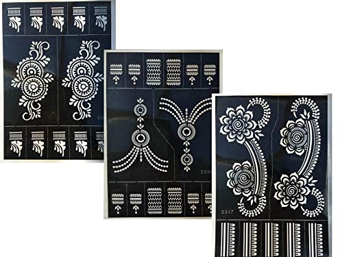 Keena 3 Lot de 3 grands pochoirs de tatouage Motif henné