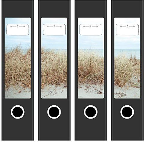 Ordneretiketten | 4 Aufkleber für breite Akten-Ordner | Strand, Sand und Meer | selbstklebende Design Akten-Etiketten | Deko Sticker für Rückenschilder Ordnerrücken | zum Beschreiben