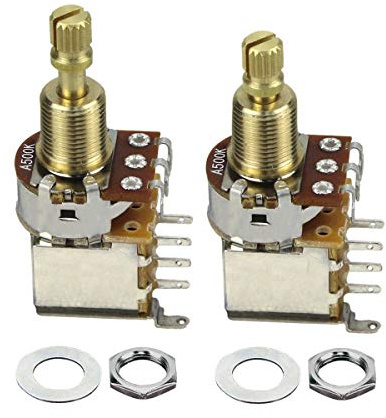 FLEOR 2PCS A500K Push Push Bounce Switch Potentiometer Audio Taper Pot Long Split Copper Shaft for Electric Guitar Bass Volume/Tone Controls