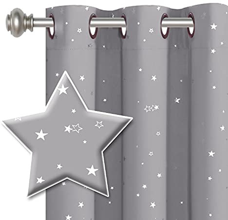 H.VERSAILTEX Blackout Star Curtains for Kids Room Boys Girls Twinkle Silver Stars Thermal Insulated Cute Thick Soft Curtain Drapes, Grommet Top, 1 Panel, 52 W x 84 L, Grey