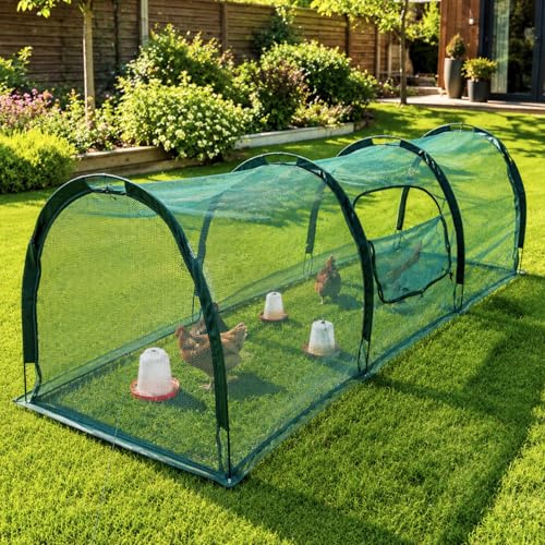 Chicken Run & Hen House Tunnel | Bird Flu Protection Coop & Pet Cage for Poultry Rabbits Tortoises Guinea-Pigs - 3 x 1.5 x 1.5m H