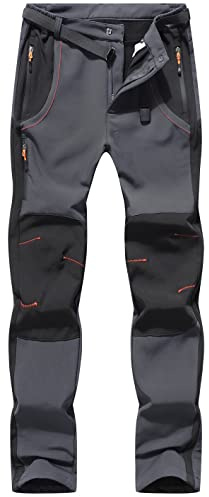 DAFENP Pantalon Ski Randonnee Homme Imperméable Pantalon de Travail Hiver Pantalon Montagne Softshell Chaud Doublé Polaire Outdoor KZ21035M-DarkGrey-S