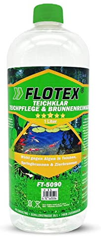 Flotex® 1L Teichklar Teichpflege & Brunnenreiniger, Algenvernichter für Teich und Brunnen - Teichklärer sorgt für klares Teichwasser und schont Fische und Pflanzen – Teichreiniger Algenfrei