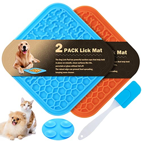 3 Pcs Licky Mats for Dogs (with1 Silicone Spatula Pad),Strong Suction Suitable for Pet Bathing Grooming Training