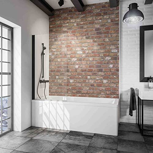 Schulte pare baignoire 70 x 130 cm, profilé noir, montage gauche droite, paroi de baignoire mobile 1 volet pivotant rabattable 180° contre le mur, verre de sécurité 5 mm transparent, réglage 69.5-70.5