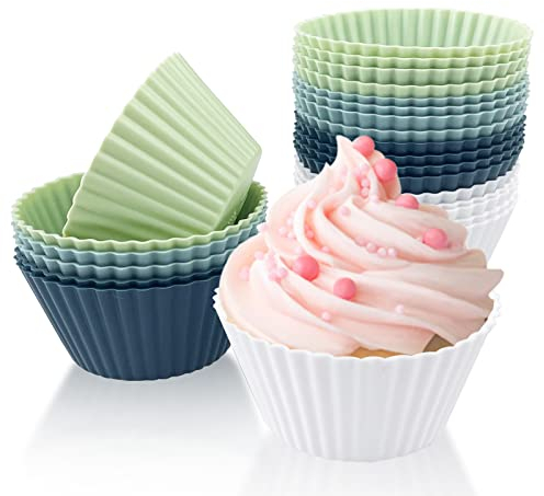 Fousenuk Set di 24 Stampi in Silicone per Dolci, Antiaderenti Stampo Muffin, Riutilizzabili Mini Pirottini Muffin, Teglia Cupcake, Stampini Silicone per Ciambelle, Pastichieria, Budini (4 Colori)