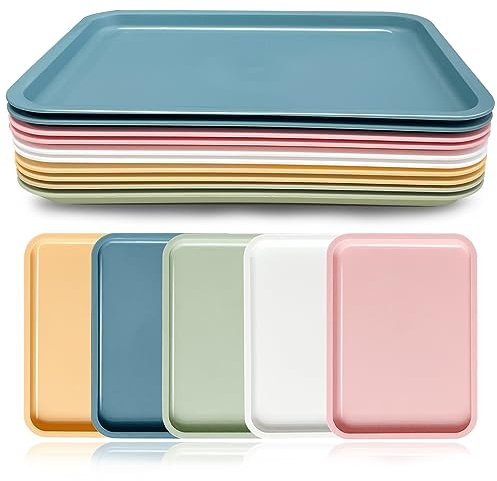 Cieovo 10 Pack Fast Food Serving Tray Colorful Rectangular Cafeteria Tray for Restaurant Home School Party Supplies
