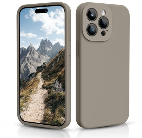 CALOOP Slim-Fit for iPhone 15 Pro Max Case,Skin Soft Liquid Silicone,Sturdy Hard Frame Shockproof Cover with Anti-Scratch Microfiber Lining,Full Protection for Screen and Lens,6.7 inch(Clay)