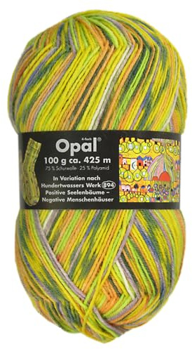 Frida's Wollhaus Opal 100 g Hundertwasser - Lana per calze 4 gomitoli, 24 colori (1431 | Alberi delle anime positive - Case degli uomini negativi)