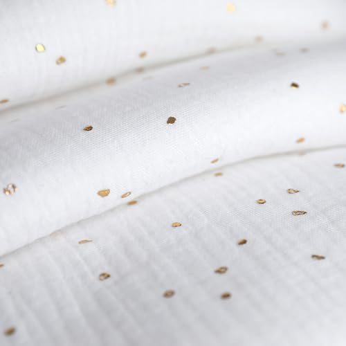 Lovely Hippo Hausbett Himmel - 100% Baumwolle Betthimmel Hausbett aus Musselin - Bett Vorhang Kinderbett - Himmelbett Vorhänge für 80x160 & 90x200 (Weiß/Gold, 97 x 402cm, Ohne Tasche)