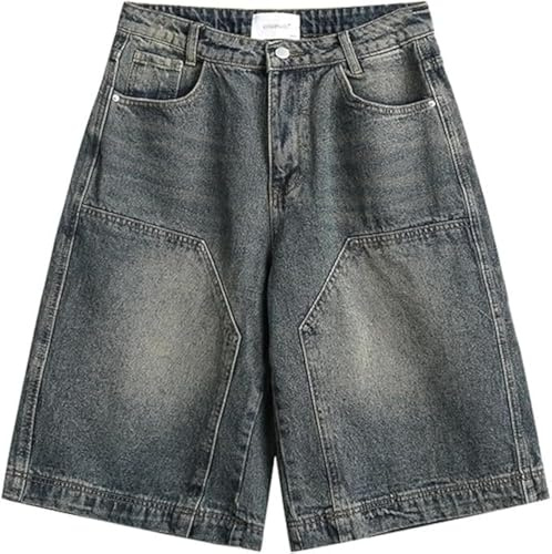 QJK Streetwear Baggy Summer Jorts Y2K Shorts Vintage Acid Wash Jean Shorts Fashion Jorts (US, Alpha, Small, Regular, Regular, Denim Blue)