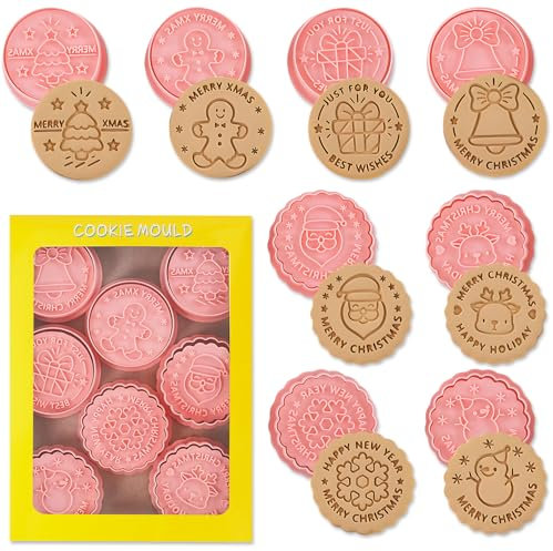 Formine Biscotti Natale Bambini, 8 Pezzi Stampini Biscotti Natale, 3D Pressable Formine per Biscotti Stampo Natale Tagliabiscotti, Plastica Christmas Cookie Cutter per Decorare Biscotto, Dolci, Torta