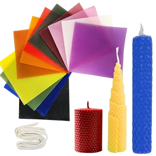 Yuragim Bienenwachsplatten, 12 Farben Bienenwachskerzen Taufkerze Selber Machen, Wachsplatten für Kerzen Kommunion Ostern, Bienenwachskerzen-DIY-Kit für Eltern Kind Bastelaktion Handwerkliche Geschenk