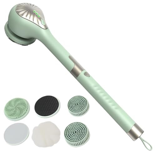 Spazzola elettrica per il corpo, spazzola per la schiena, con 6 cuciture, spazzola per la doccia con manico lungo, IP67, impermeabile, a 3 velocità, spazzola per la pulizia della spa, doccia, peeling