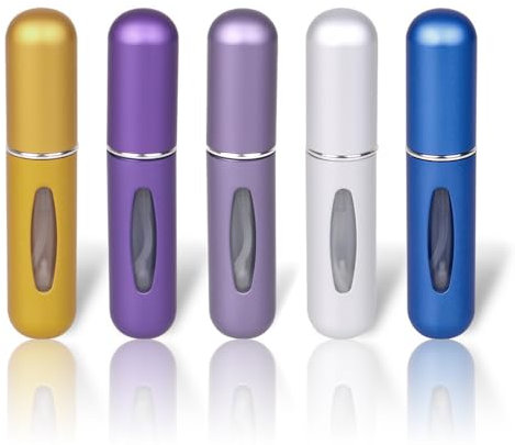 URBAN FINDS 5 Pcs Perfume Atomiser - 5ML Refillable Empty Spray Bottle - Portable Fragrance Mini Pocket Container for Perfume, Aftershave, Business Trip, Travel Holiday