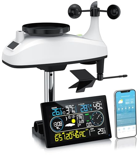 Brandson - WLAN Wetterstation mit 7in1 Funk Außensensor – WiFi App Steuerung – Temperatur Luftfeuchtigkeit Luftdruck – Windmesser Regenmesser