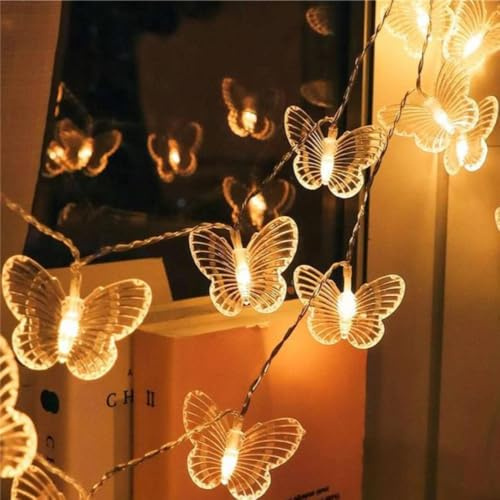 HHMTAKA Guirlande lumineuse papillon 3 m 20 pièces LED USB Décoration pour Noël, mariage, anniversaire, Saint-Valentin, fête, chambre à coucher, intérieur et extérieur (blanc chaud)