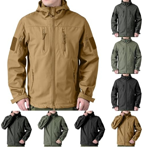 Mrat Men's Fleece Military Combat Jacket Windproof Outdoor Coats Winter Warm Quilt Lined Fleece Tactical Hoodie Long Sleeve Zip Up Coats Pullover Sports Hiking Running Climbing Going Out Uk S-3XL