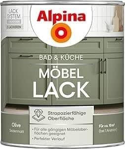 Alpina Bad & Küche Möbel-Lack Olive – seidenmatter Lack für Bad- & Küchenmöbel aus Holz & MDF, streichfertig, hochdeckend & feuchtraumgeeignet, ideal für DIY-Renovierung – 0,75L