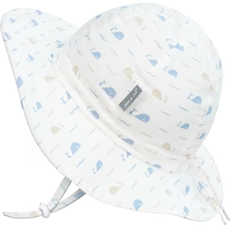 JAN & JUL Cotton Sun-Hat, 50+ UPF Summer Floppy Hat for Babies and Toddlers (M: 6-24 Months, Whale Tales)